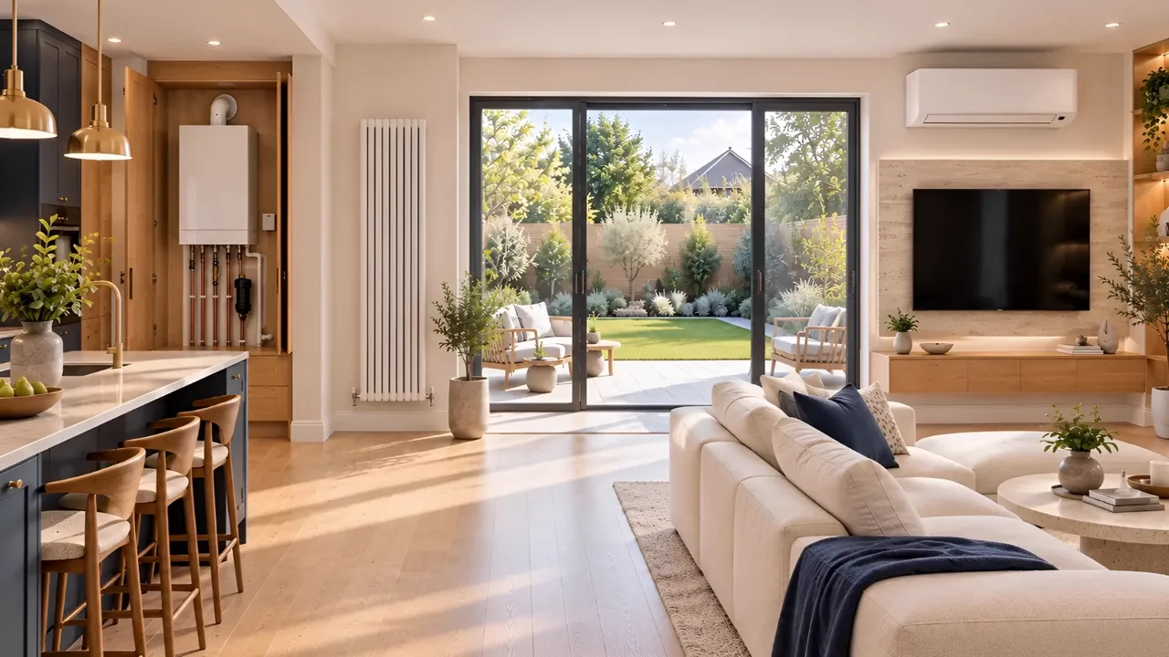 Premium modern home with a boiler, radiator heating and wall-mounted air conditioning